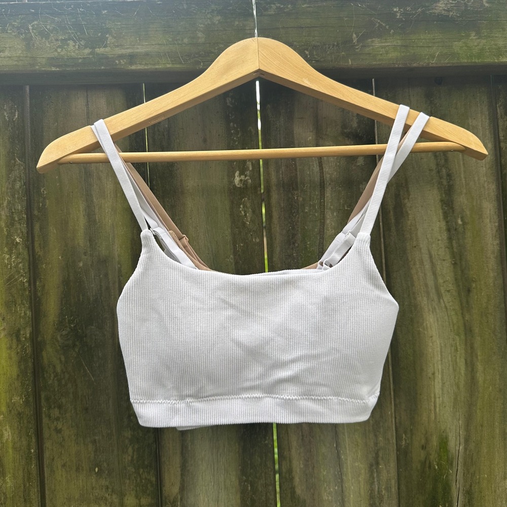 Aerie Real Good Ribbed Seamless Padded Bralette Lot of 3 White Tan Sz Medium